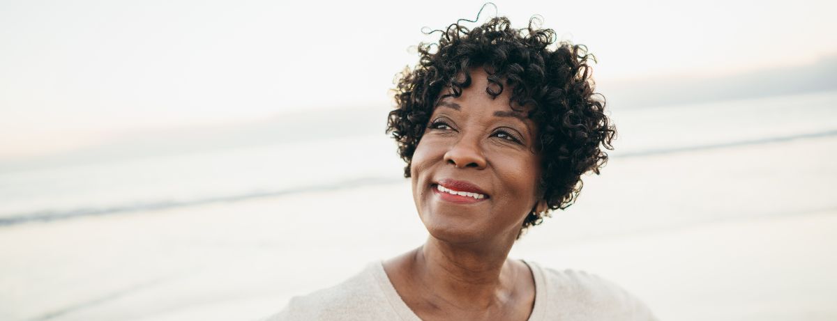 happy woman in white