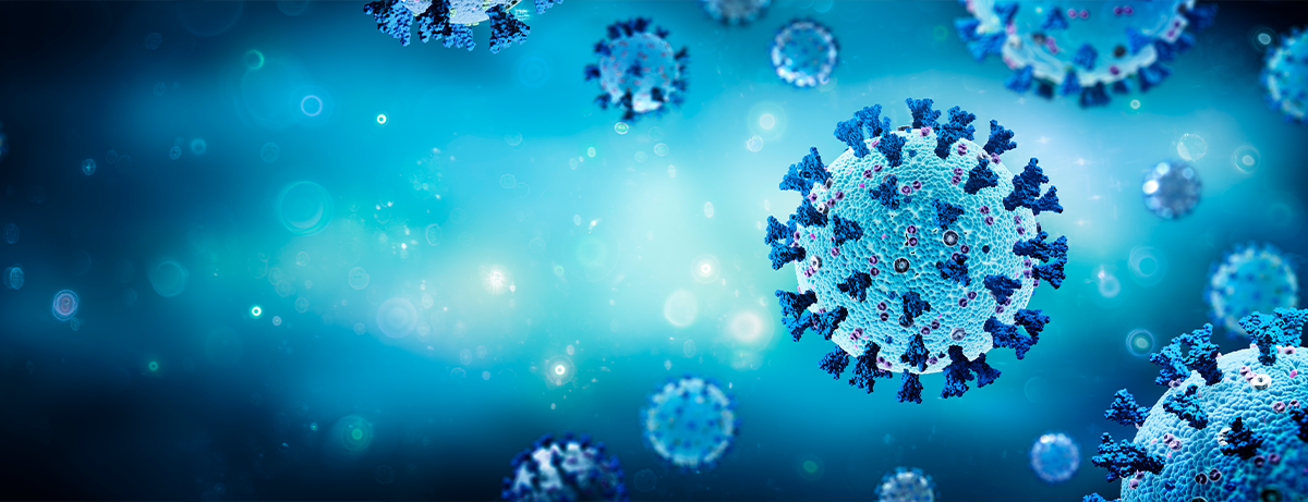 coronavirus close up on blue