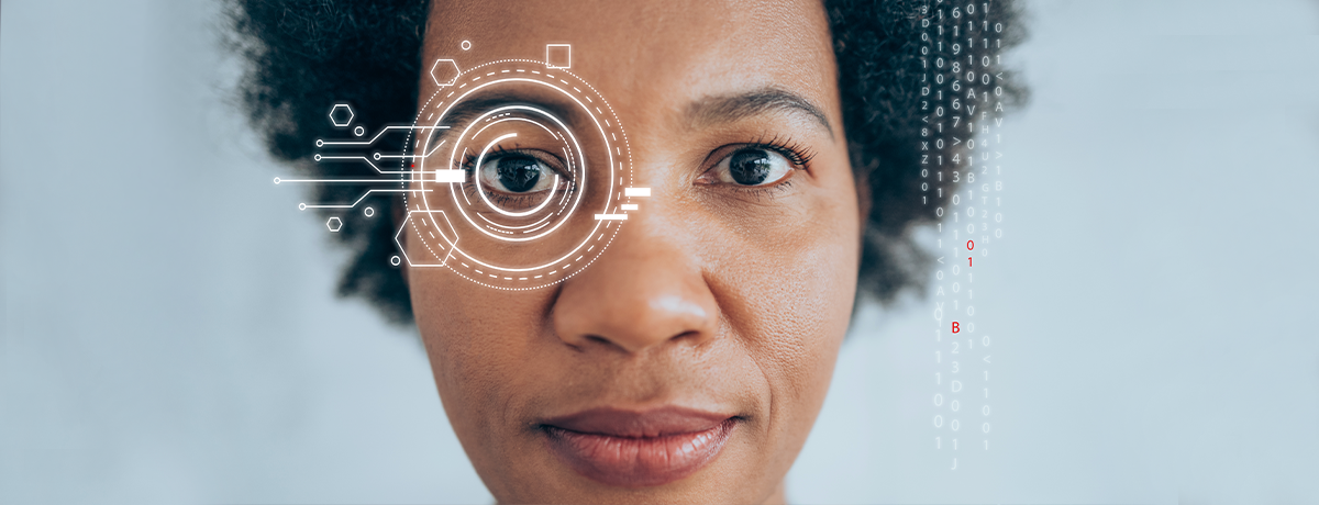 close up of black woman with eye icons