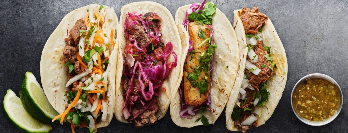 line up of tacos